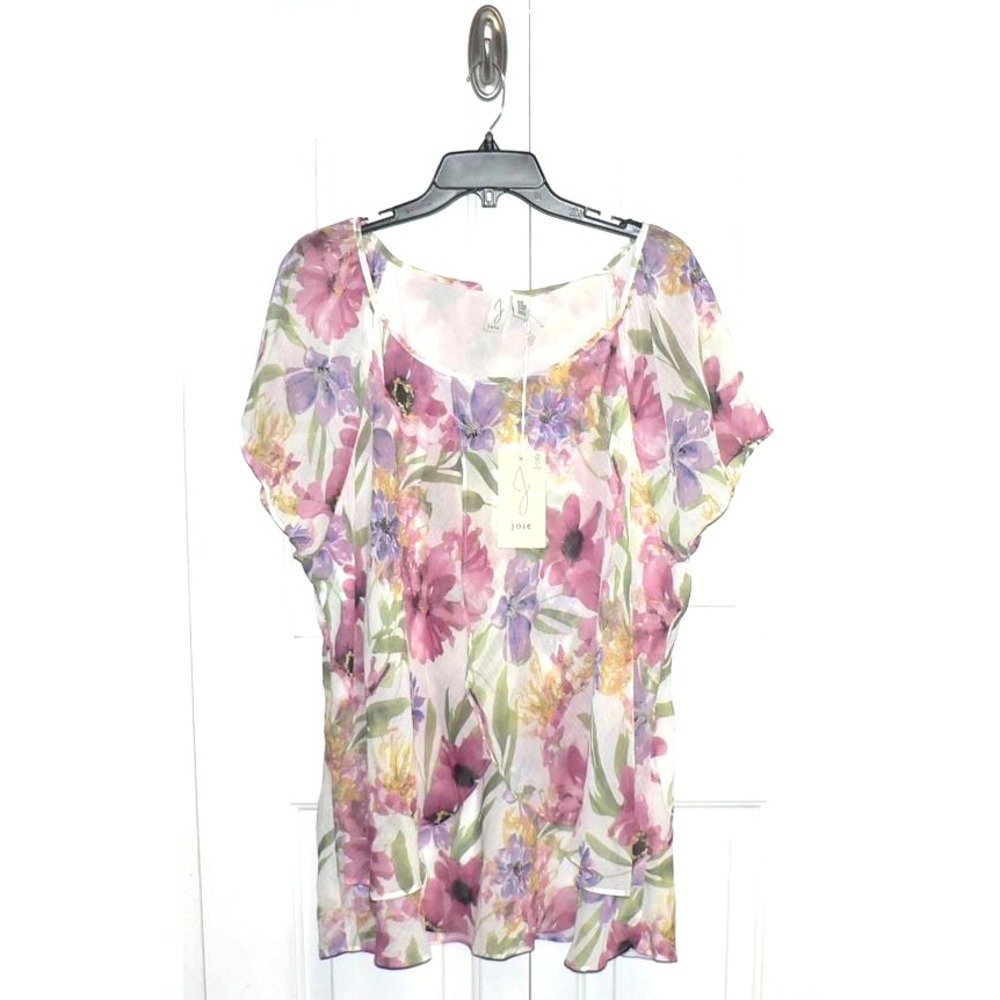 Joie Women's Plus Size Floral Short‎ Sleeve Layered Chiffon Blouse Multi Size 3X